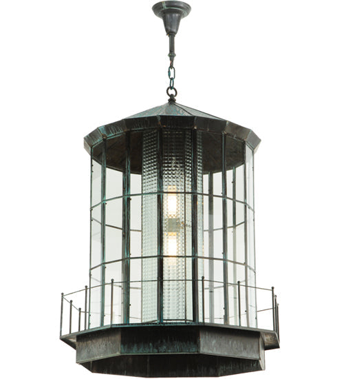 Meyda Lighting Lighthouse 29" 2-Light Verdi Lantern Pendant Light With Prismatic Clear Shade Glass