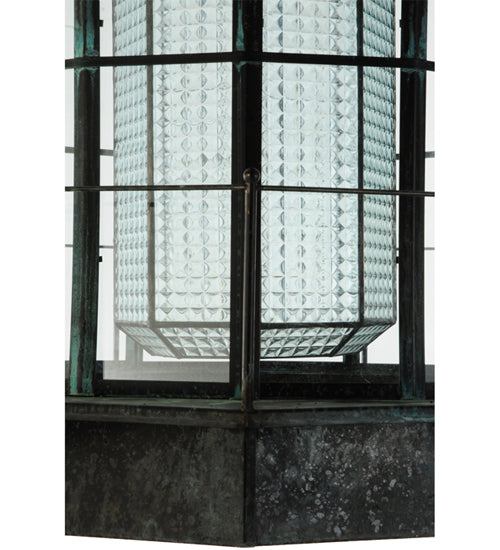 Meyda Lighting Lighthouse 29" Verdigris Lantern Pendant Light With Clear Prismatic Shade Glass
