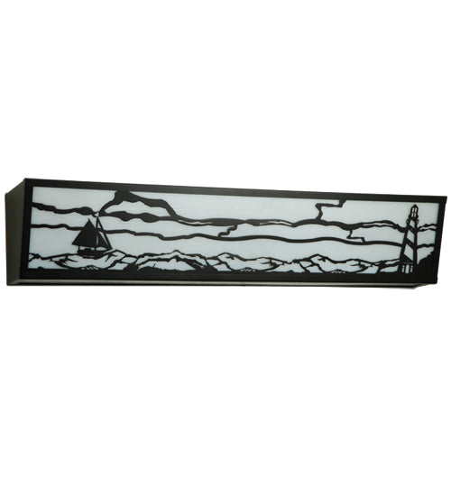 Meyda Lighting Lighthouse 31" 4-Light Textured Black Sailboat Vanity Light With White Art Shade Glass