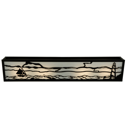 Meyda Lighting Lighthouse 31" 4-Light Textured Black Sailboat Vanity Light With White Art Shade Glass