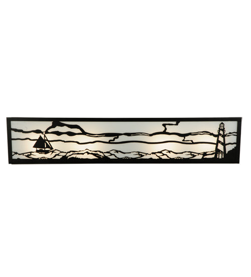 Meyda Lighting Lighthouse 31" 4-Light Textured Black Sailboat Vanity Light With White Art Shade Glass