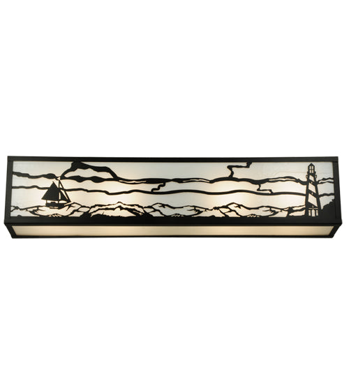 Meyda Lighting Lighthouse 31" 4-Light Textured Black Sailboat Vanity Light With White Art Shade Glass