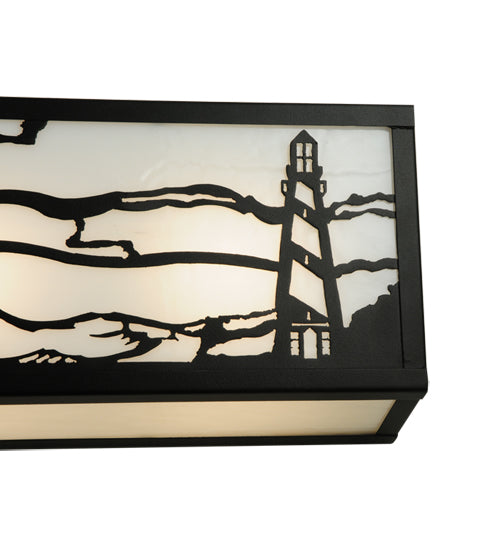 Meyda Lighting Lighthouse 31" 4-Light Textured Black Sailboat Vanity Light With White Art Shade Glass