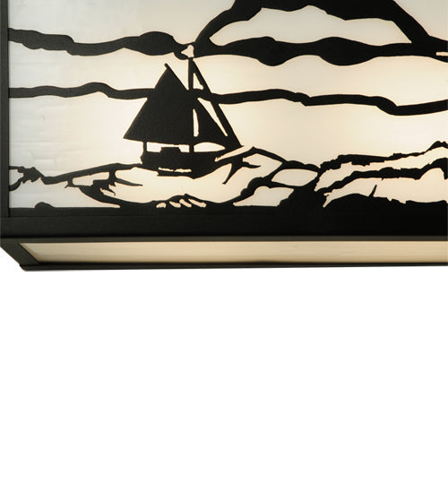 Meyda Lighting Lighthouse 31" 4-Light Textured Black Sailboat Vanity Light With White Art Shade Glass