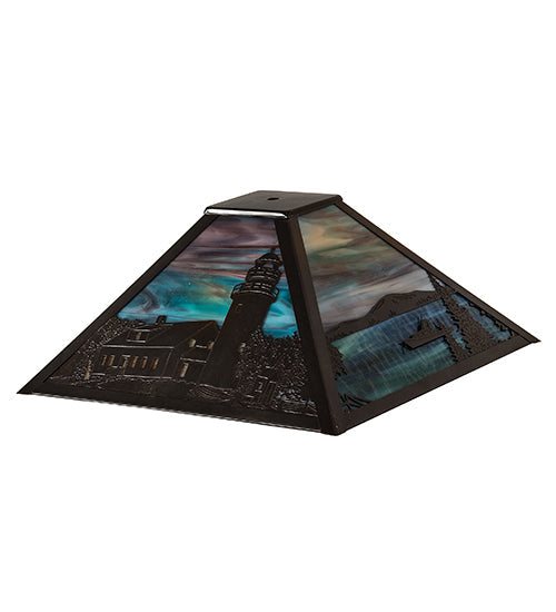 Meyda Lighting Lighthouse Bay 18" Craftsman Brown On Brass Frame With Multi-Colored Shade Glass
