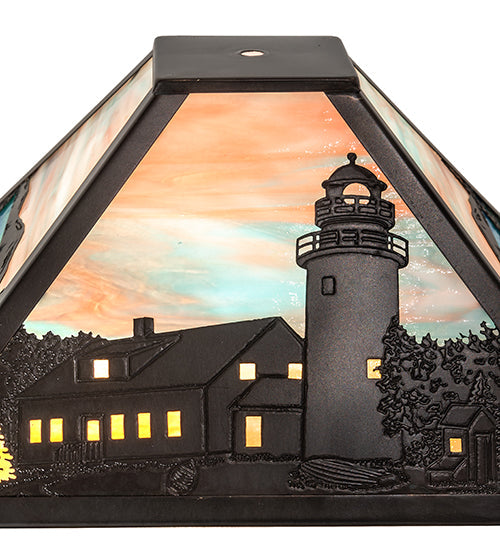Meyda Lighting Lighthouse Bay 18" Craftsman Brown On Brass Frame With Multi-Colored Shade Glass