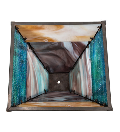 Meyda Lighting Lighthouse Bay 18" Craftsman Brown On Brass Frame With Multi-Colored Shade Glass