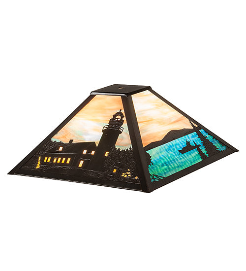 Meyda Lighting Lighthouse Bay 18" Craftsman Brown On Brass Frame With Multi-Colored Shade Glass