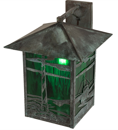 Meyda Lighting Lighthouse & Trawler 17" Verdigris Straight Arm Wall Sconce With Emerald Green Shade Glass