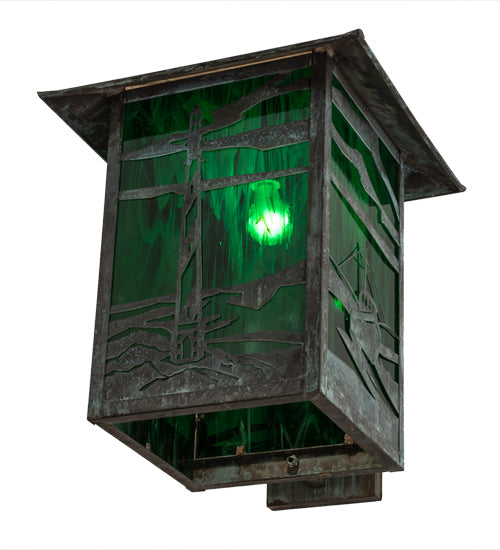 Meyda Lighting Lighthouse & Trawler 17" Verdigris Straight Arm Wall Sconce With Emerald Green Shade Glass