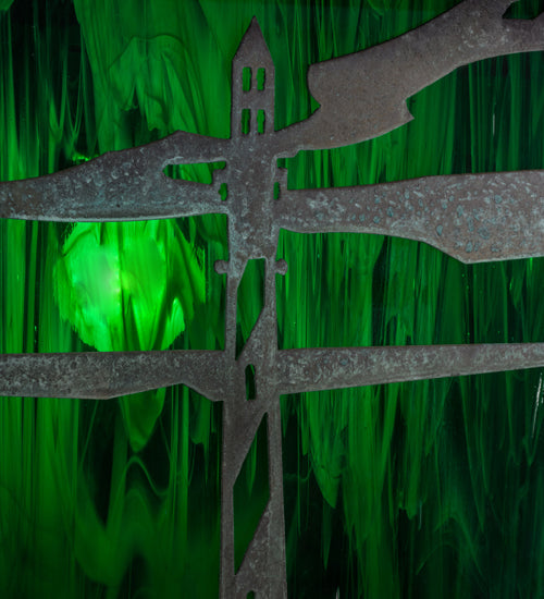 Meyda Lighting Lighthouse & Trawler 17" Verdigris Straight Arm Wall Sconce With Emerald Green Shade Glass