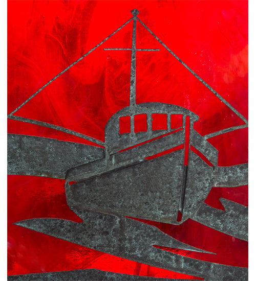 Meyda Lighting Lighthouse & Trawler 17" Verdigris Straight Arm Wall Sconce With Red Art Shade Glass