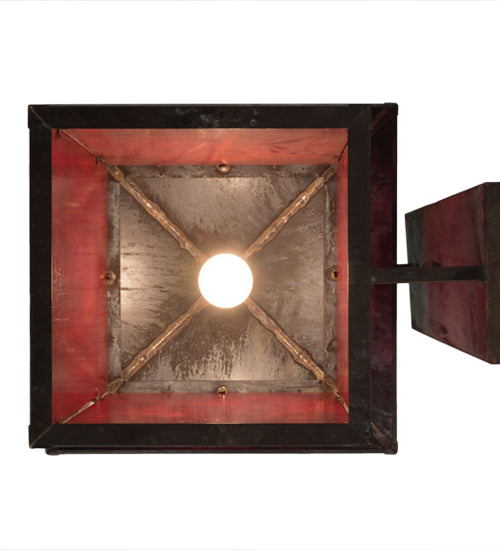 Meyda Lighting Lighthouse & Trawler 17" Verdigris Straight Arm Wall Sconce With Red Art Shade Glass