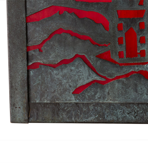 Meyda Lighting Lighthouse & Trawler 17" Verdigris Straight Arm Wall Sconce With Red Art Shade Glass