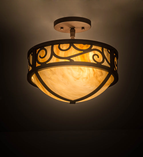 Meyda Lighting Lilliana 12" 3-Light Cafe Noir Semi-flush Mount Light With Beige Travertine Idalight Shade Glass