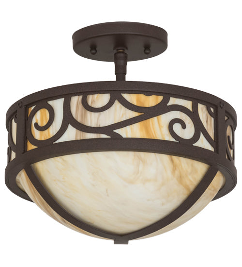 Meyda Lighting Lilliana 12" 3-Light Cafe Noir Semi-flush Mount Light With Beige Travertine Idalight Shade Glass