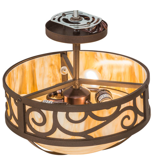 Meyda Lighting Lilliana 12" 3-Light Cafe Noir Semi-flush Mount Light With Beige Travertine Idalight Shade Glass