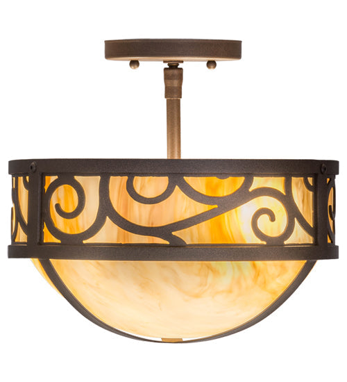 Meyda Lighting Lilliana 12" 3-Light Cafe Noir Semi-flush Mount Light With Beige Travertine Idalight Shade Glass
