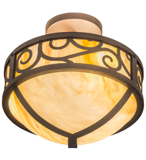 Meyda Lighting Lilliana 12" 3-Light Cafe Noir Semi-flush Mount Light With Beige Travertine Idalight Shade Glass