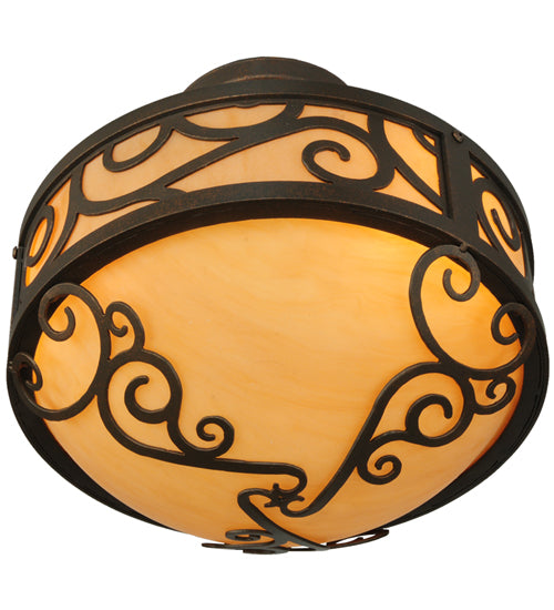 Meyda Lighting Lilliana 12" 3-Light Gilded Tobacco Semi-flush Mount Ceiling Light With Amber Quartz Idalight Shade