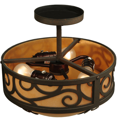 Meyda Lighting Lilliana 12" 3-Light Gilded Tobacco Semi-flush Mount Ceiling Light With Amber Quartz Idalight Shade