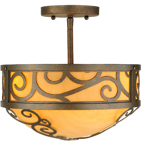 Meyda Lighting Lilliana 12" 3-Light Gilded Tobacco Semi-flush Mount Ceiling Light With Amber Quartz Idalight Shade