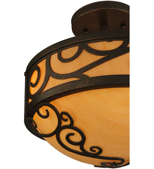 Meyda Lighting Lilliana 12" 3-Light Gilded Tobacco Semi-flush Mount Ceiling Light With Amber Quartz Idalight Shade