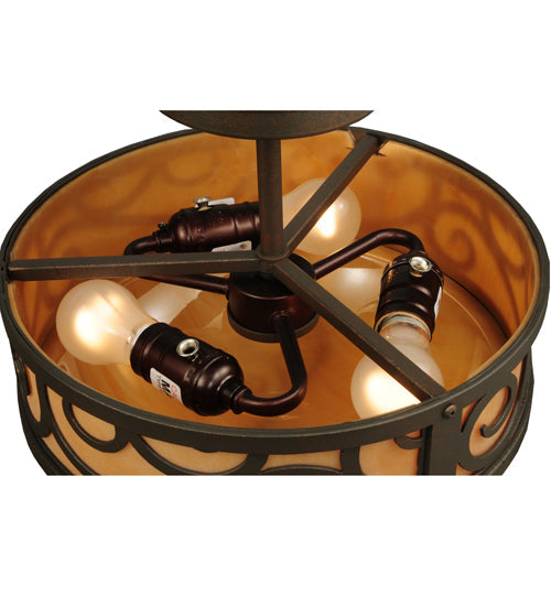 Meyda Lighting Lilliana 12" 3-Light Gilded Tobacco Semi-flush Mount Ceiling Light With Amber Quartz Idalight Shade