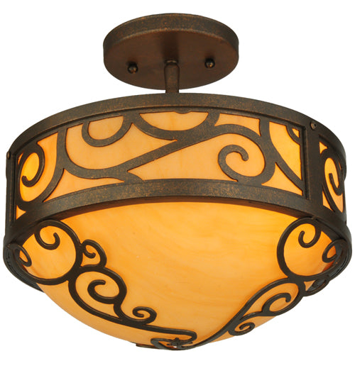 Meyda Lighting Lilliana 12" 3-Light Gilded Tobacco Semi-flush Mount Ceiling Light With Amber Quartz Idalight Shade