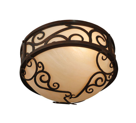 Meyda Lighting Lilliana 12" 3-Light Rustic Iron Flush Mount Light With Sahara Taupe Idalight Shade