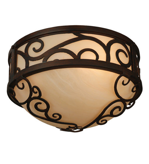 Meyda Lighting Lilliana 12" 3-Light Rustic Iron Flush Mount Light With Sahara Taupe Idalight Shade