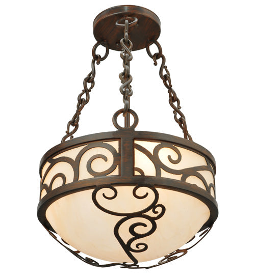 Meyda Lighting Lilliana 12" 3-Light Rustic Iron Inverted Pendant Light With Sahara Taupe Idalight Shade