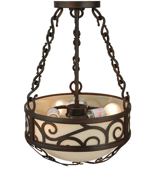 Meyda Lighting Lilliana 12" 3-Light Rustic Iron Inverted Pendant Light With Sahara Taupe Idalight Shade