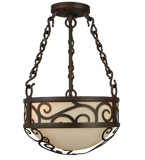 Meyda Lighting Lilliana 12" 3-Light Rustic Iron Inverted Pendant Light With Sahara Taupe Idalight Shade