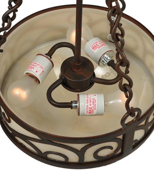 Meyda Lighting Lilliana 12" 3-Light Rustic Iron Inverted Pendant Light With Sahara Taupe Idalight Shade