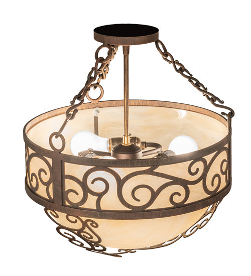 Meyda Lighting Lilliana 16" 3-Light Cortez Gold Inverted Pendant Light With Sahara Taupe Idalight Shade