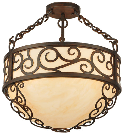 Meyda Lighting Lilliana 16" 3-Light Rustic Iron Inverted Pendant Light With Sahara Taupe Idalight Shade