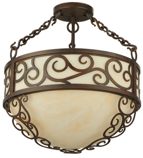 Meyda Lighting Lilliana 16" 3-Light Rustic Iron Inverted Pendant Light With Sahara Taupe Idalight Shade