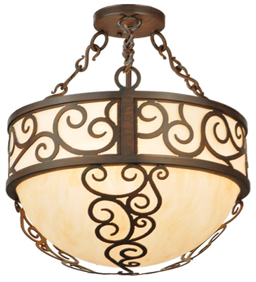 Meyda Lighting Lilliana 16" 3-Light Rustic Iron Inverted Pendant Light With Sahara Taupe Idalight Shade