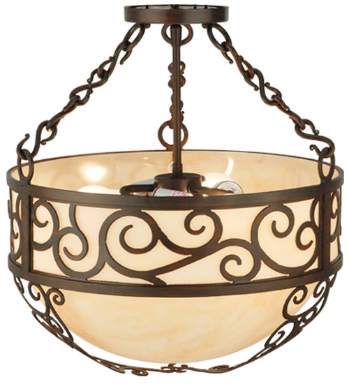 Meyda Lighting Lilliana 16" 3-Light Rustic Iron Inverted Pendant Light With Sahara Taupe Idalight Shade