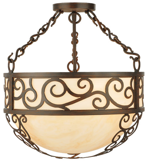 Meyda Lighting Lilliana 16" 3-Light Rustic Iron Inverted Pendant Light With Sahara Taupe Idalight Shade