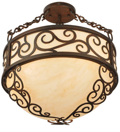 Meyda Lighting Lilliana 16" 3-Light Rustic Iron Inverted Pendant Light With Sahara Taupe Idalight Shade