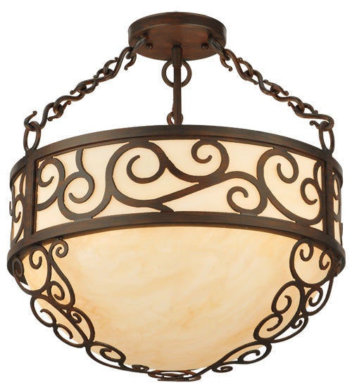 Meyda Lighting Lilliana 16" 3-Light Rustic Iron Inverted Pendant Light With Sahara Taupe Idalight Shade