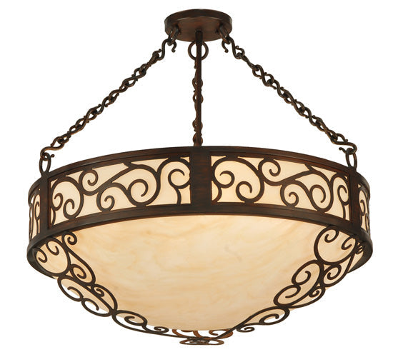 Meyda Lighting Lilliana 24" 4-Light Rustic Iron Inverted Pendant Light With Sahara Taupe Idalight Shade