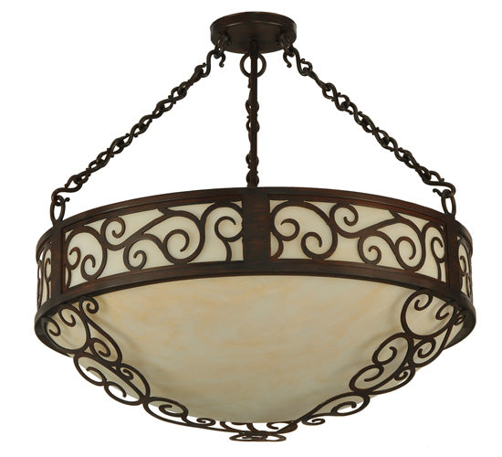 Meyda Lighting Lilliana 24" 4-Light Rustic Iron Inverted Pendant Light With Sahara Taupe Idalight Shade