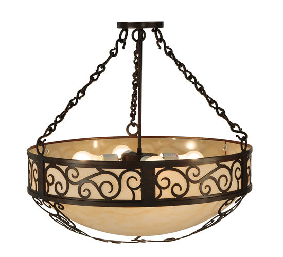 Meyda Lighting Lilliana 24" 4-Light Rustic Iron Inverted Pendant Light With Sahara Taupe Idalight Shade