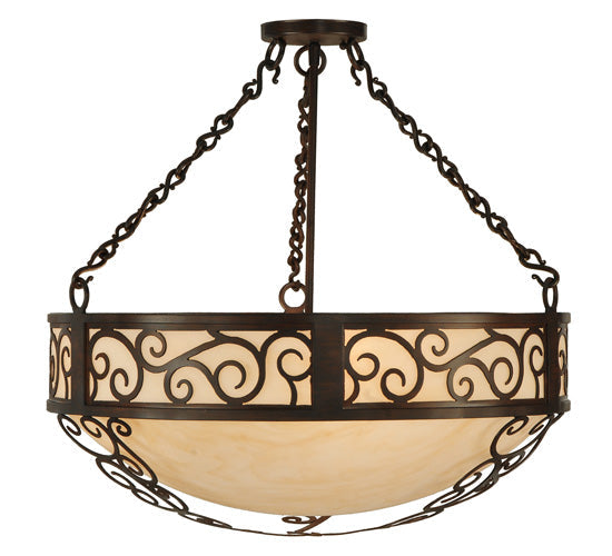 Meyda Lighting Lilliana 24" 4-Light Rustic Iron Inverted Pendant Light With Sahara Taupe Idalight Shade