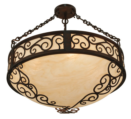 Meyda Lighting Lilliana 24" 4-Light Rustic Iron Inverted Pendant Light With Sahara Taupe Idalight Shade