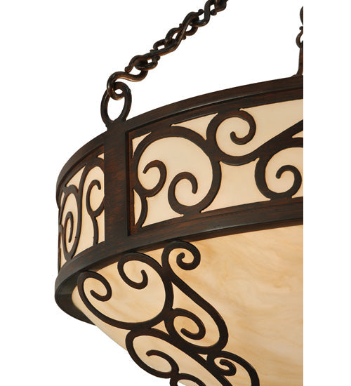 Meyda Lighting Lilliana 24" 4-Light Rustic Iron Inverted Pendant Light With Sahara Taupe Idalight Shade