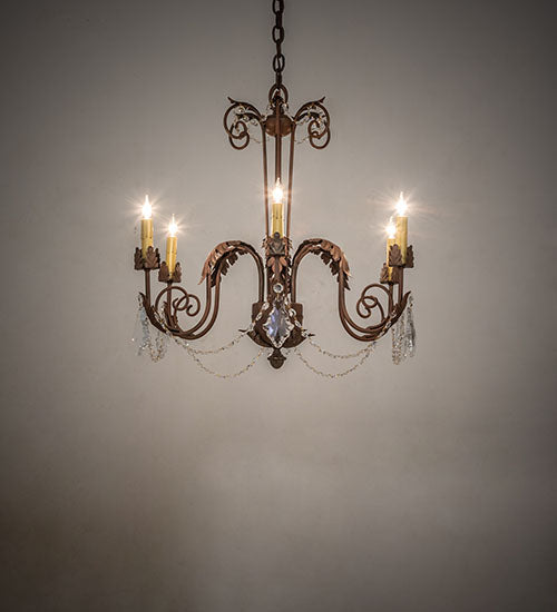Meyda Lighting Lindsay 26" 6-Light Cortez Gold Chandelier With Ivory Faux Candlelight